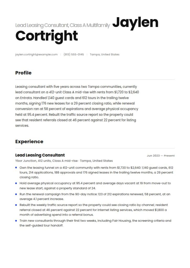 Leasing Consultant Resume Examples & Templates