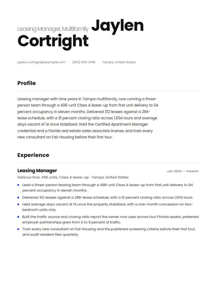 Leasing Consultant Resume Examples & Templates
