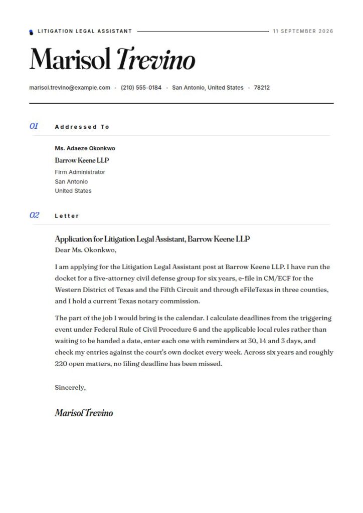 Legal Assistant Cover Letter Examples & Templates