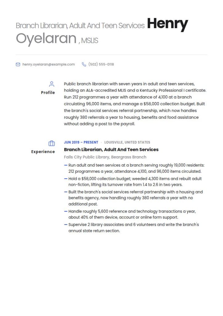 Librarian Resume Examples & Templates