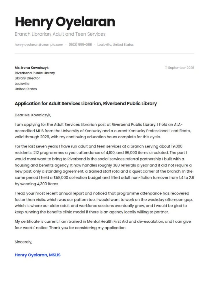 Librarian Cover Letter Examples & Templates