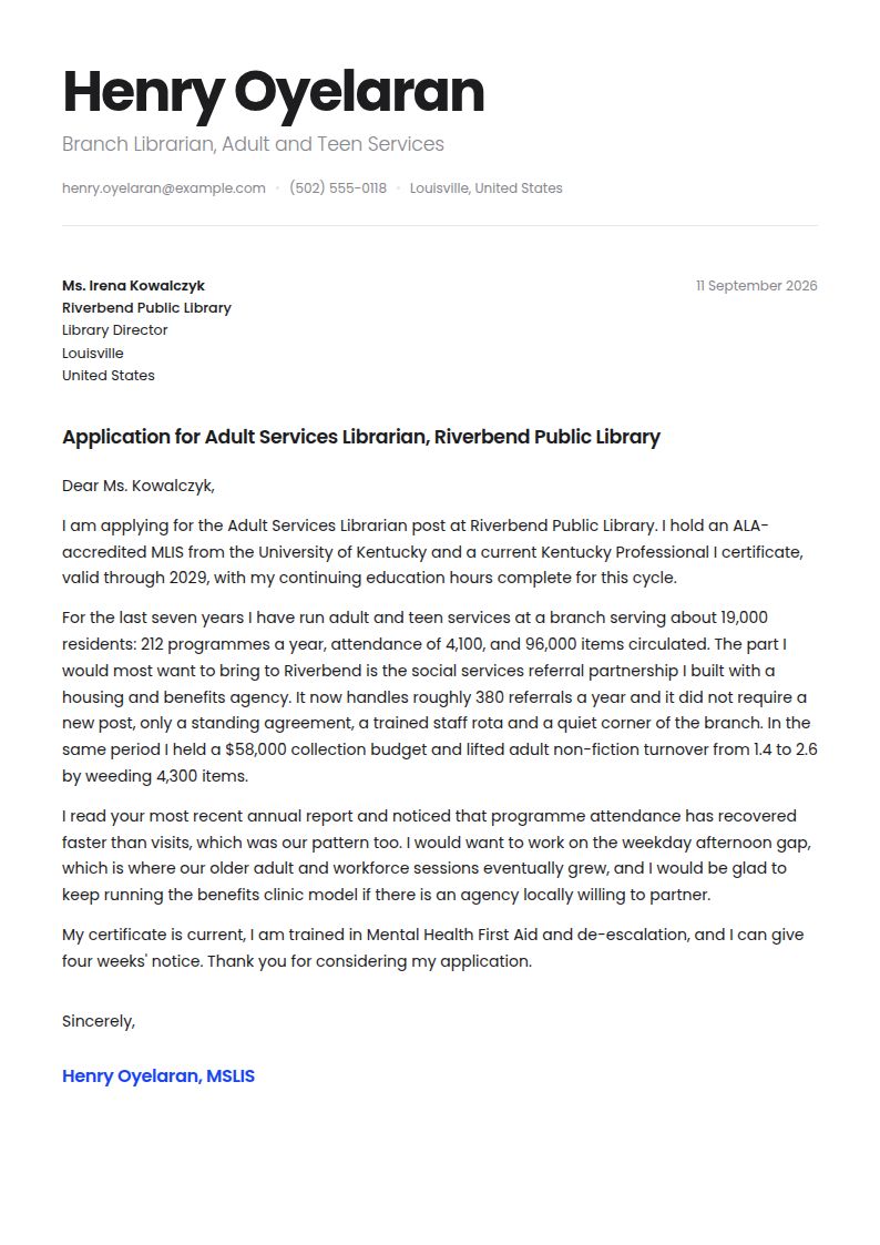 Librarian Cover Letter Examples & Templates