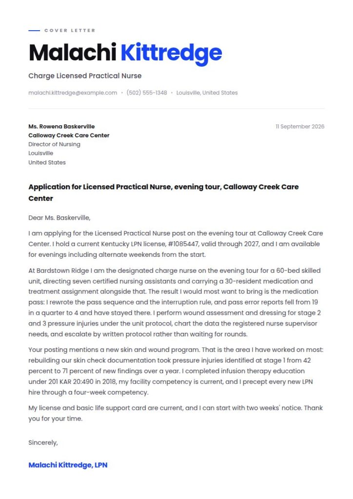 Licensed Practical Nurse (LPN) Cover Letter Examples & Templates