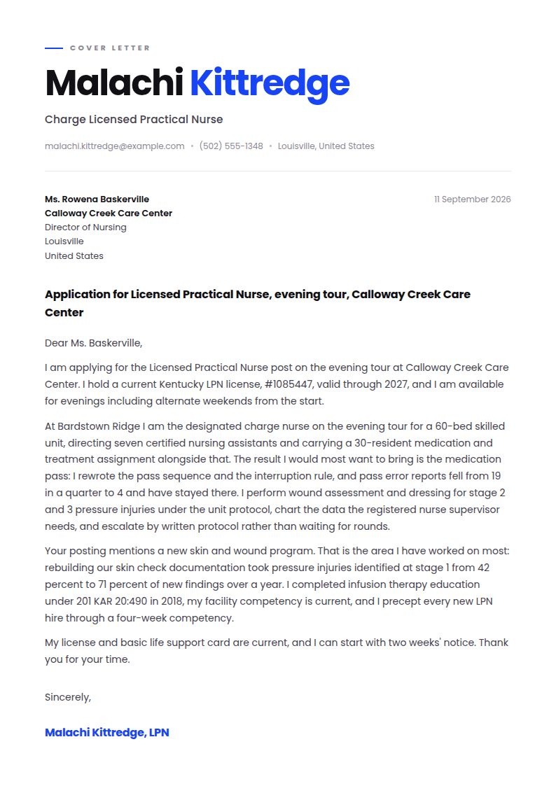 Licensed Practical Nurse (LPN) Cover Letter Examples & Templates