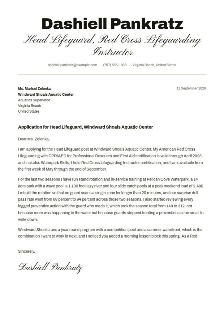 Lifeguard Cover Letter Examples & Templates