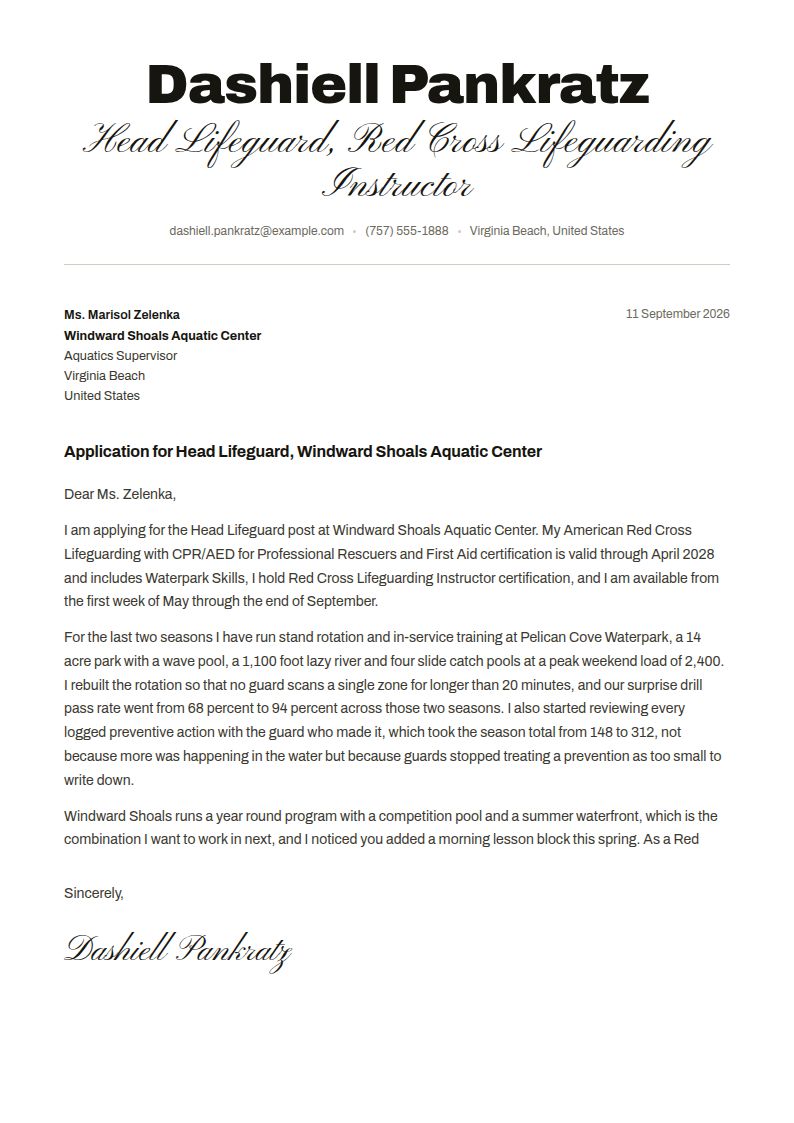 Lifeguard Cover Letter Examples & Templates