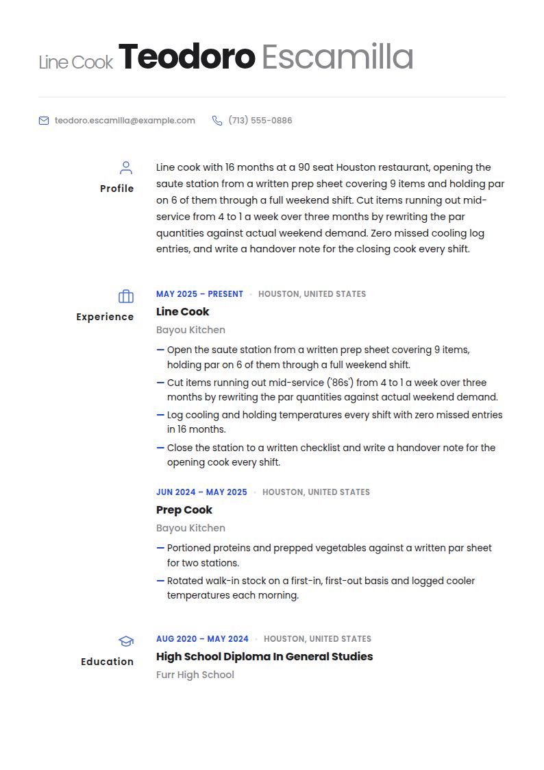 Line Cook Resume Examples & Templates