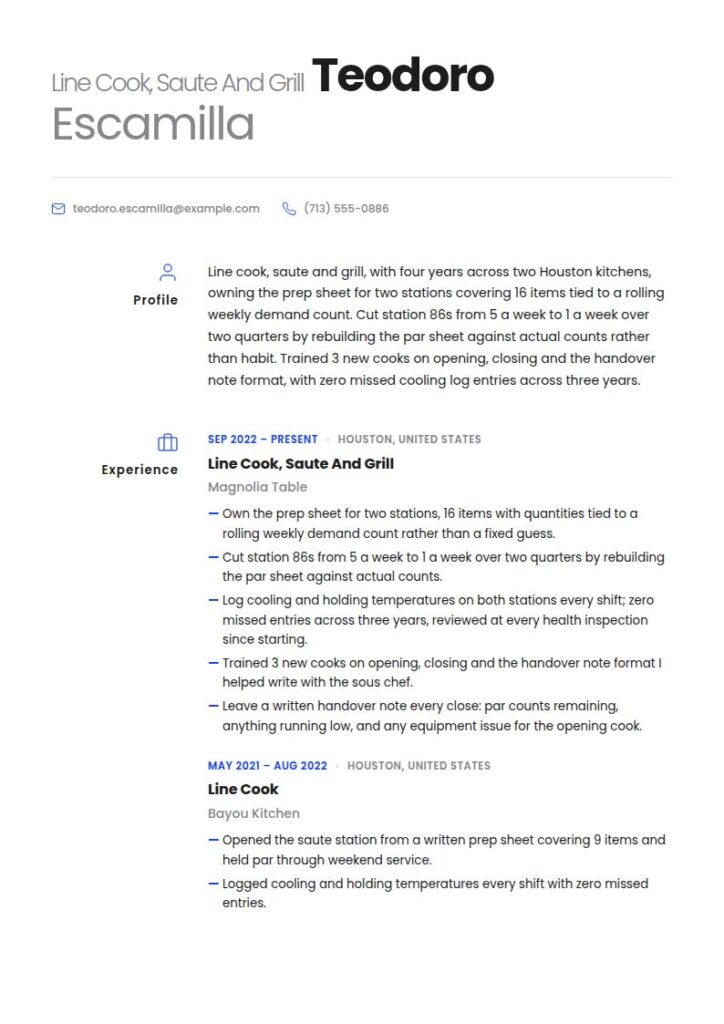 Line Cook Resume Examples & Templates