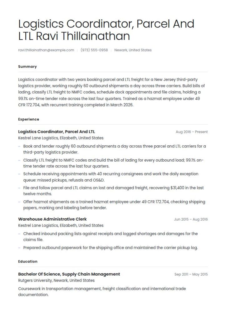 Logistics Coordinator Resume Examples & Templates
