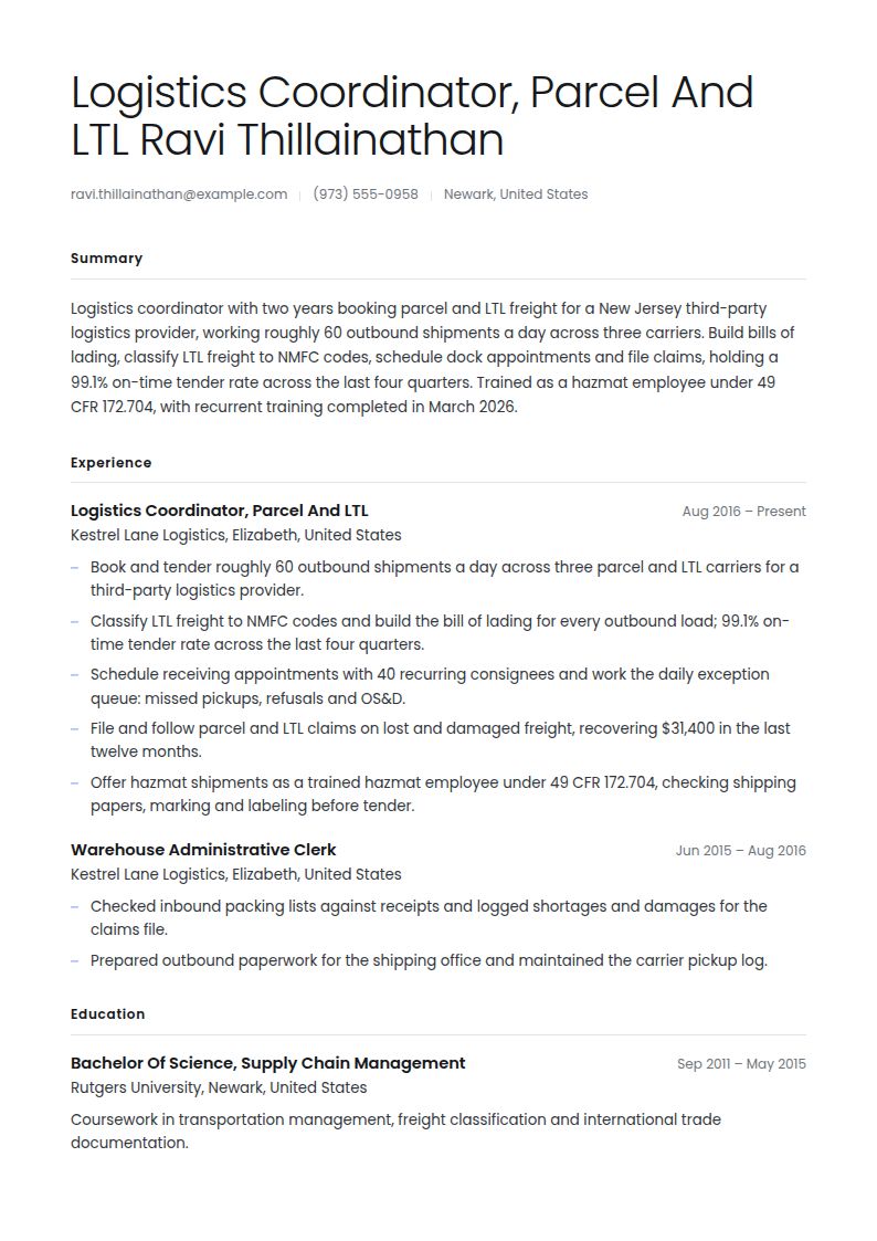 Logistics Coordinator Resume Examples & Templates
