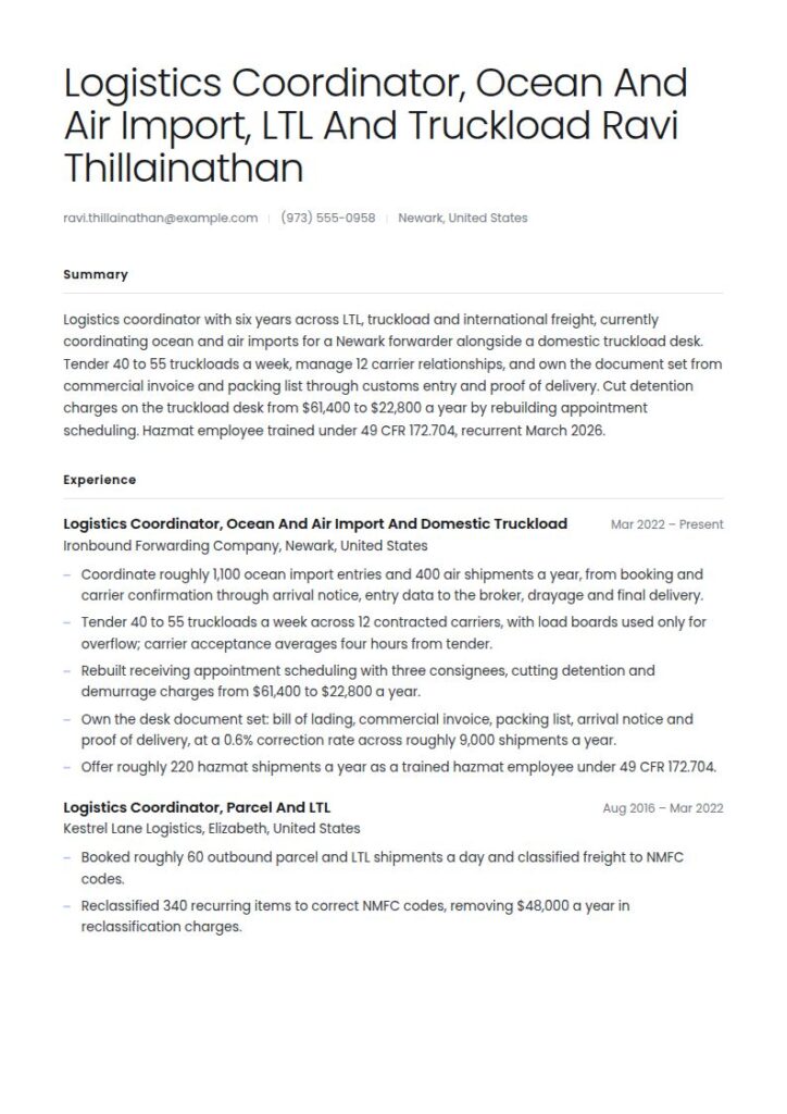 Logistics Coordinator Resume Examples & Templates