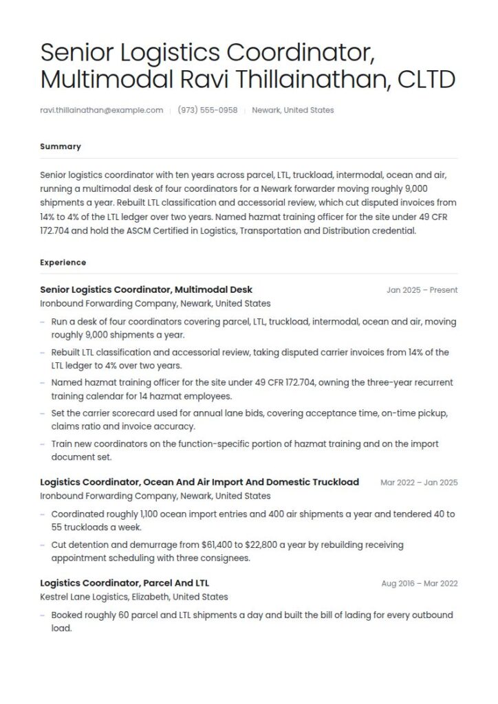 Logistics Coordinator Resume Examples & Templates