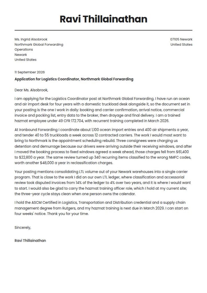 Logistics Coordinator Cover Letter Examples & Templates
