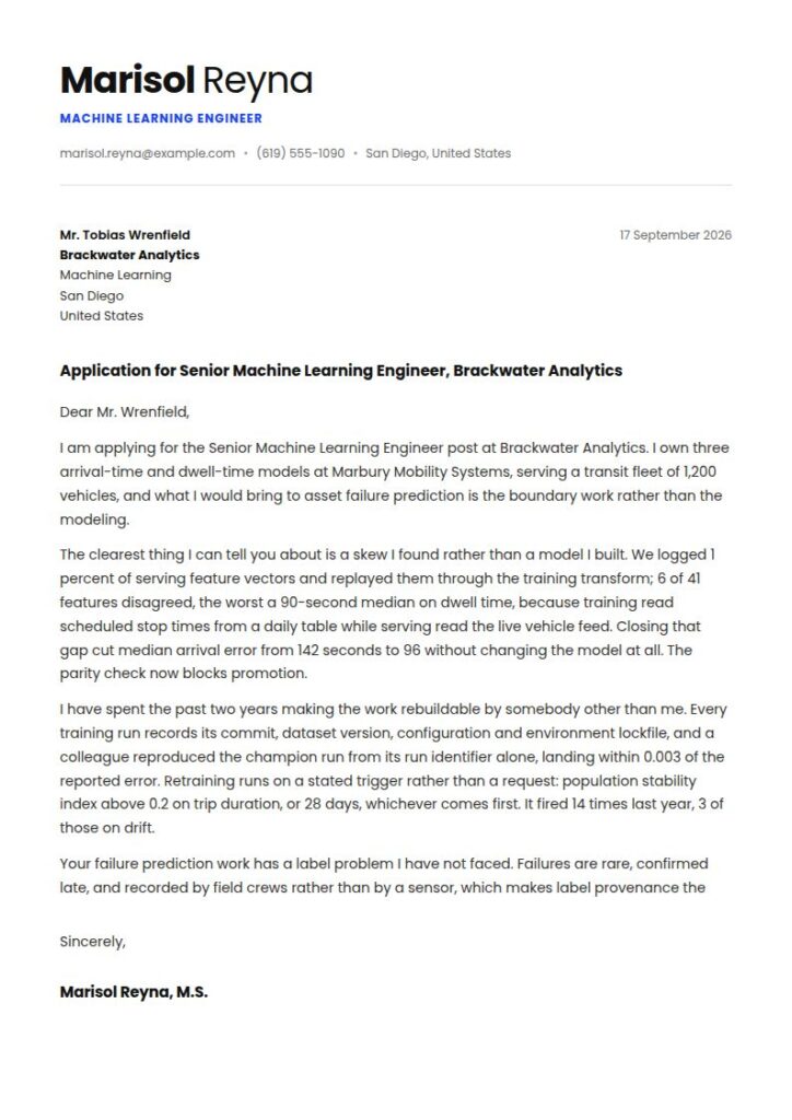 Machine Learning Engineer Cover Letter Examples & Templates