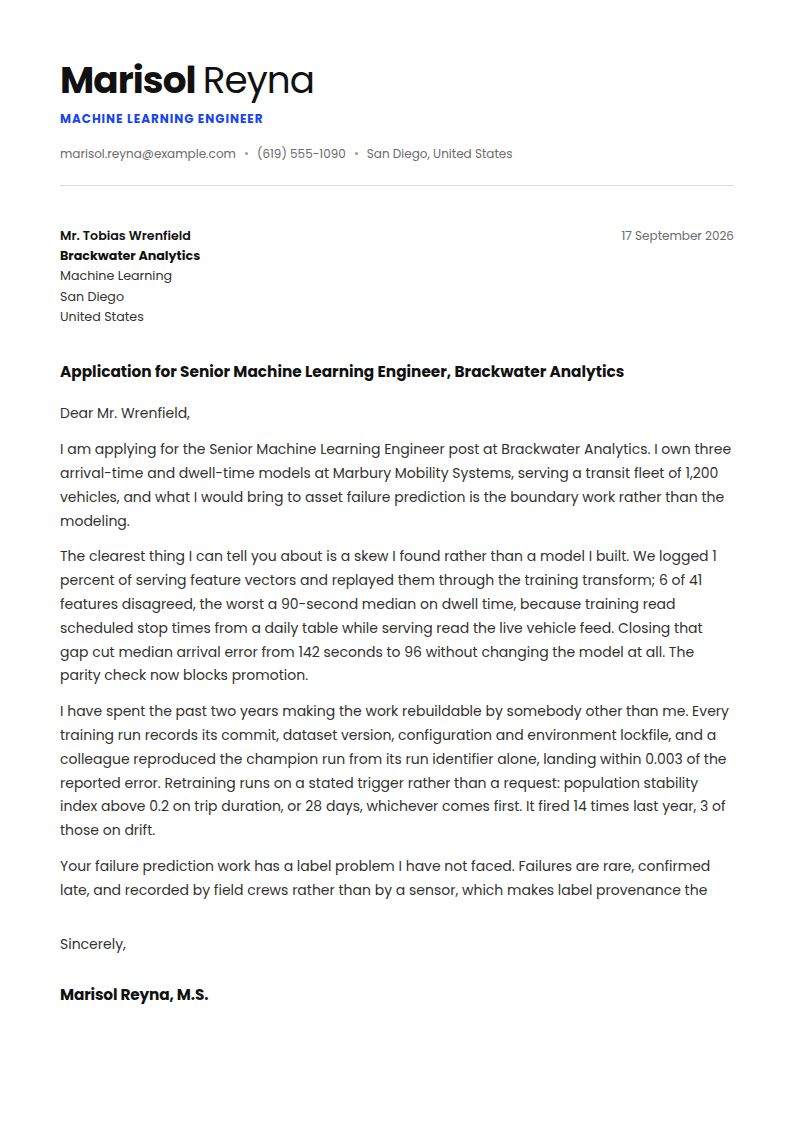 Machine Learning Engineer Cover Letter Examples & Templates