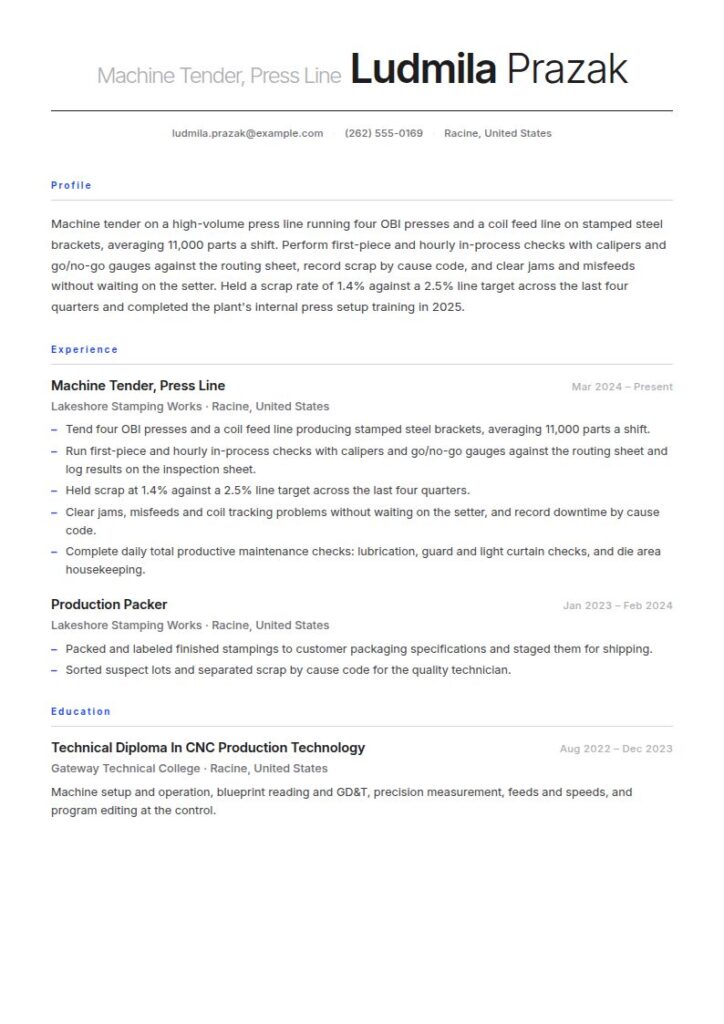 Machine Operator Resume Examples & Templates
