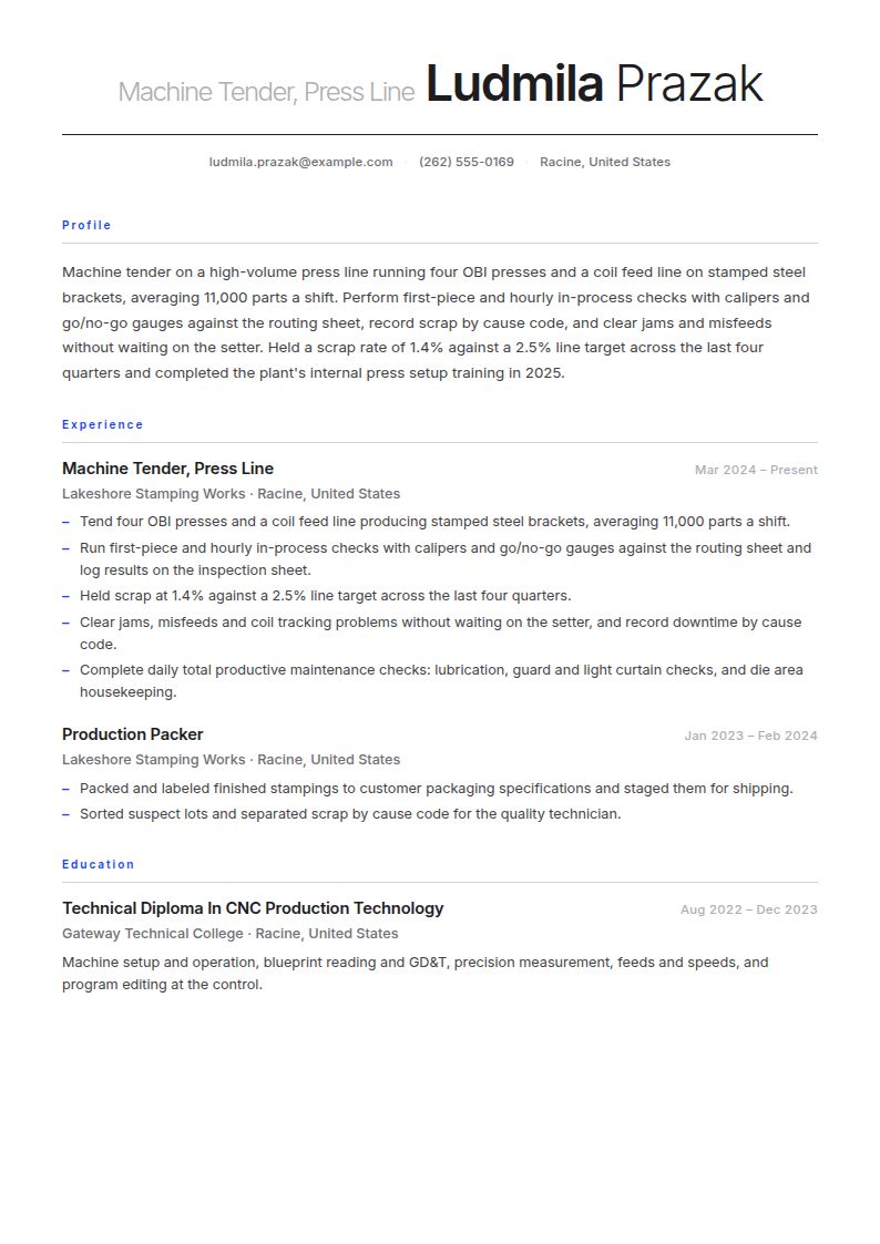 Machine Operator Resume Examples & Templates