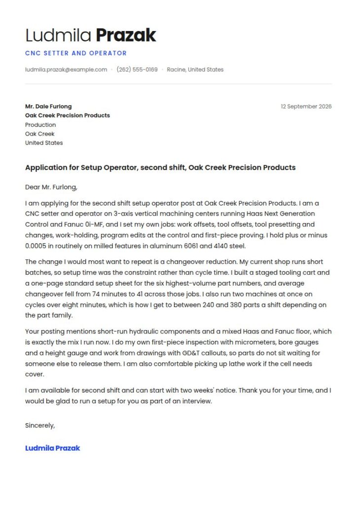 Machine Operator Cover Letter Examples & Templates