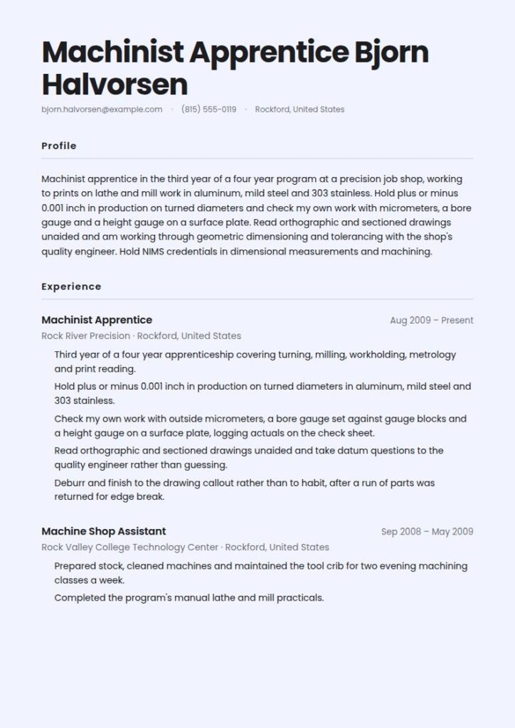 Machinist Resume Examples & Templates