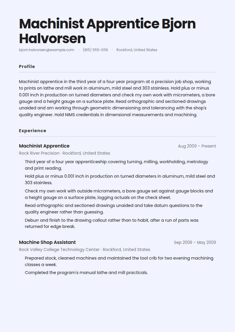 Machinist Resume Examples & Templates