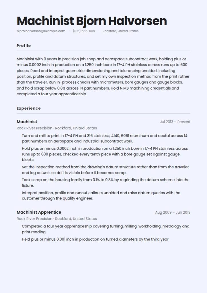 Machinist Resume Examples & Templates
