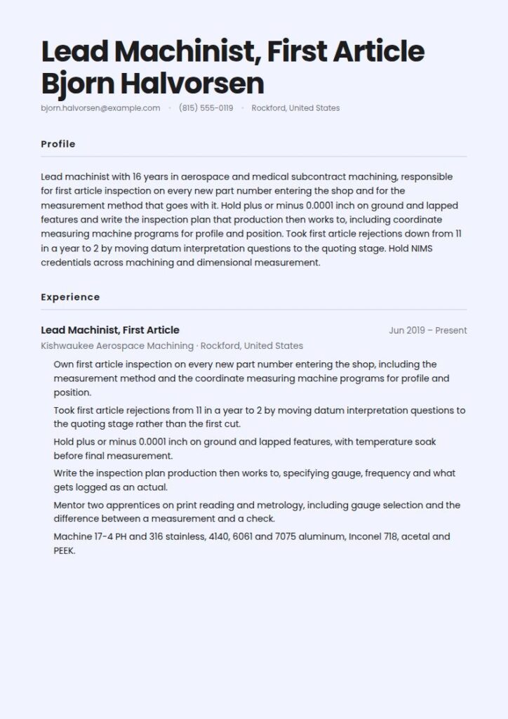Machinist Resume Examples & Templates