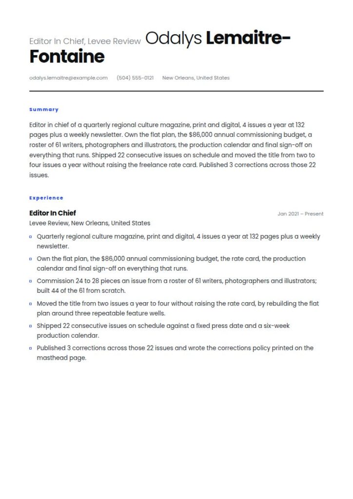 Magazine Editor Resume Examples & Templates