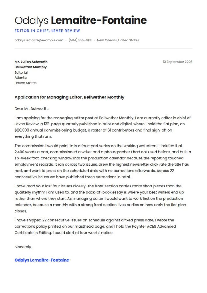 Magazine Editor Cover Letter Examples & Templates