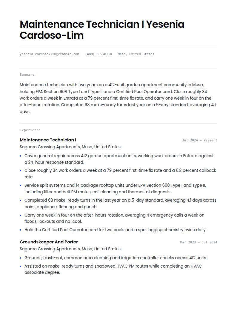 Maintenance Technician Resume Examples & Templates