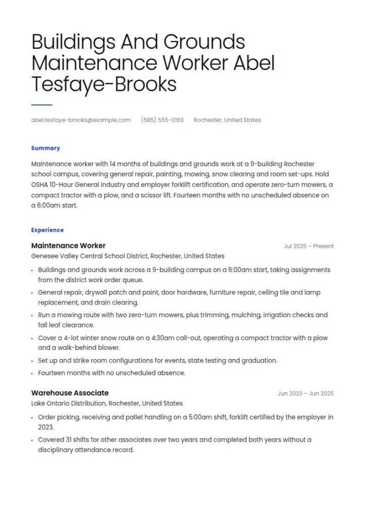 Maintenance Worker Resume Examples & Templates