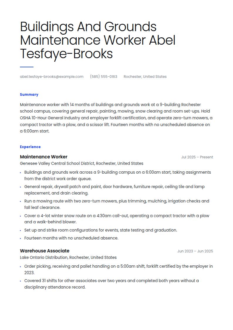 Maintenance Worker Resume Examples & Templates