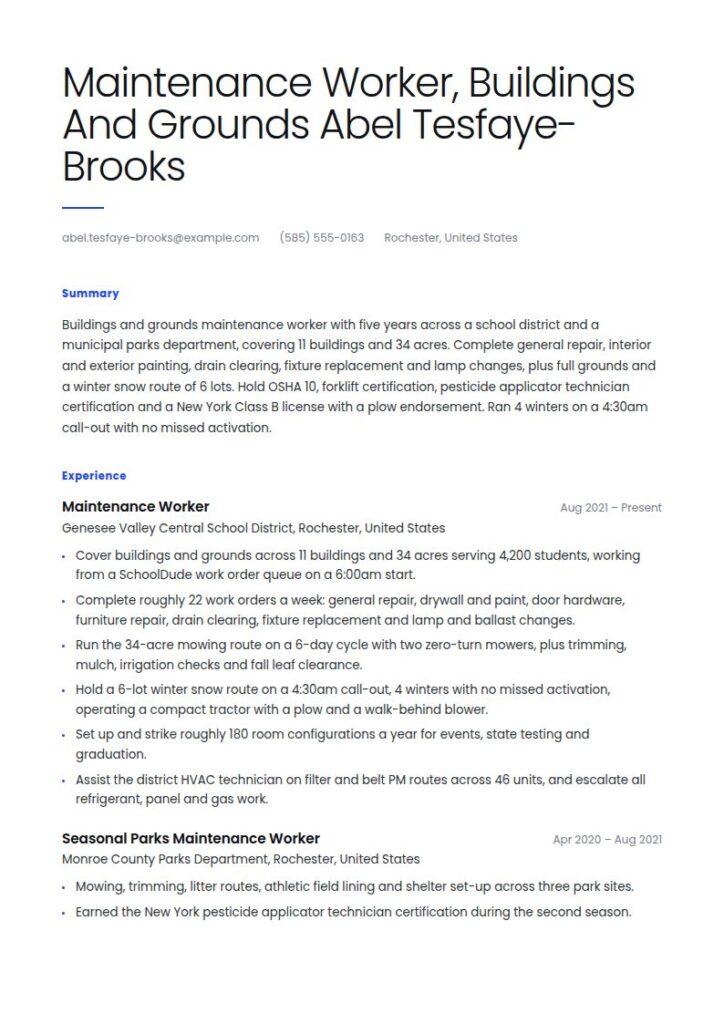 Maintenance Worker Resume Examples & Templates