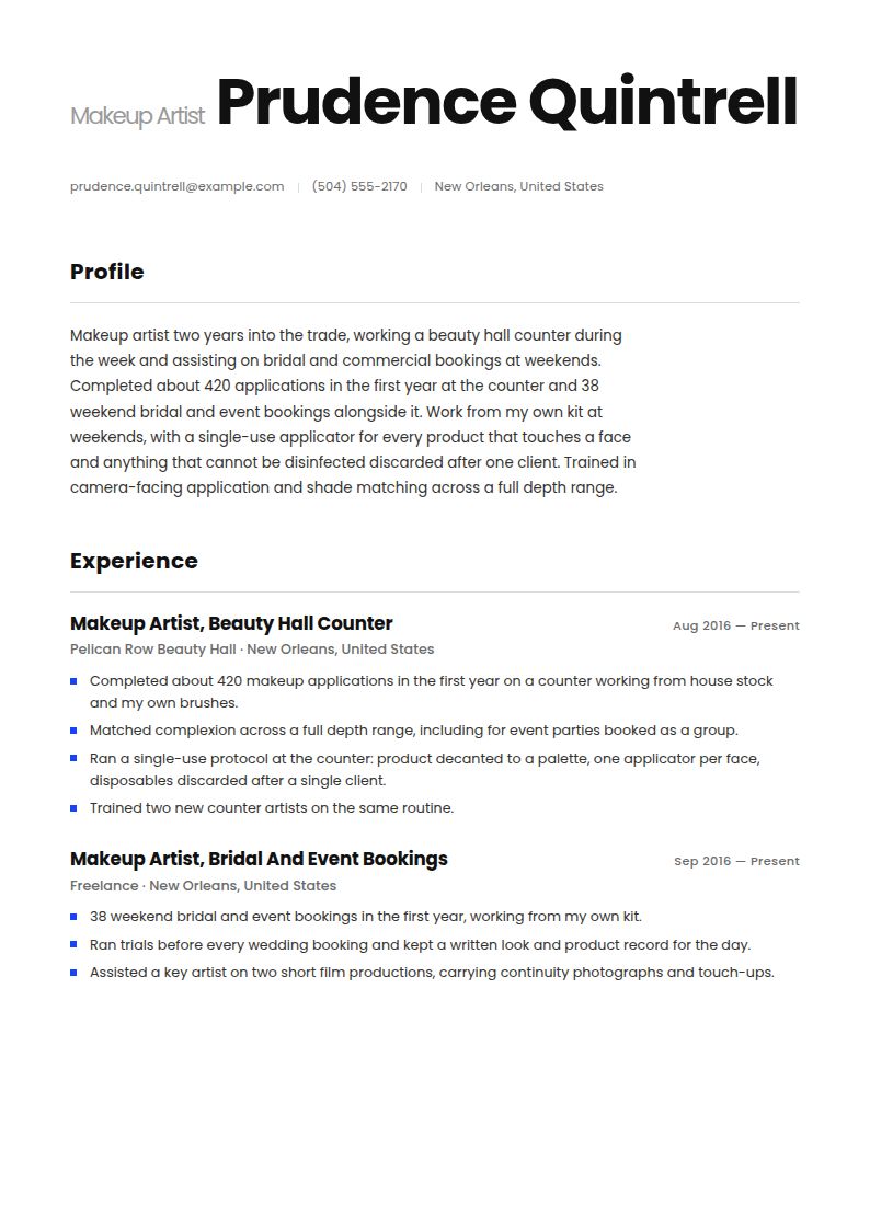Makeup Artist Resume Examples & Templates