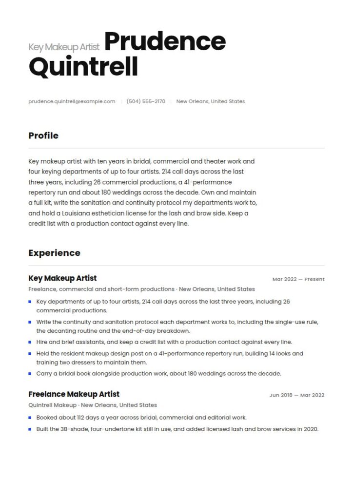 Makeup Artist Resume Examples & Templates