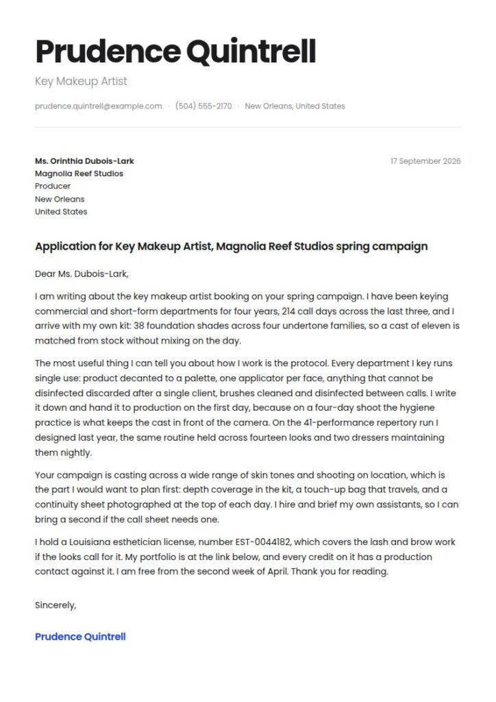 Makeup Artist Cover Letter Examples & Templates