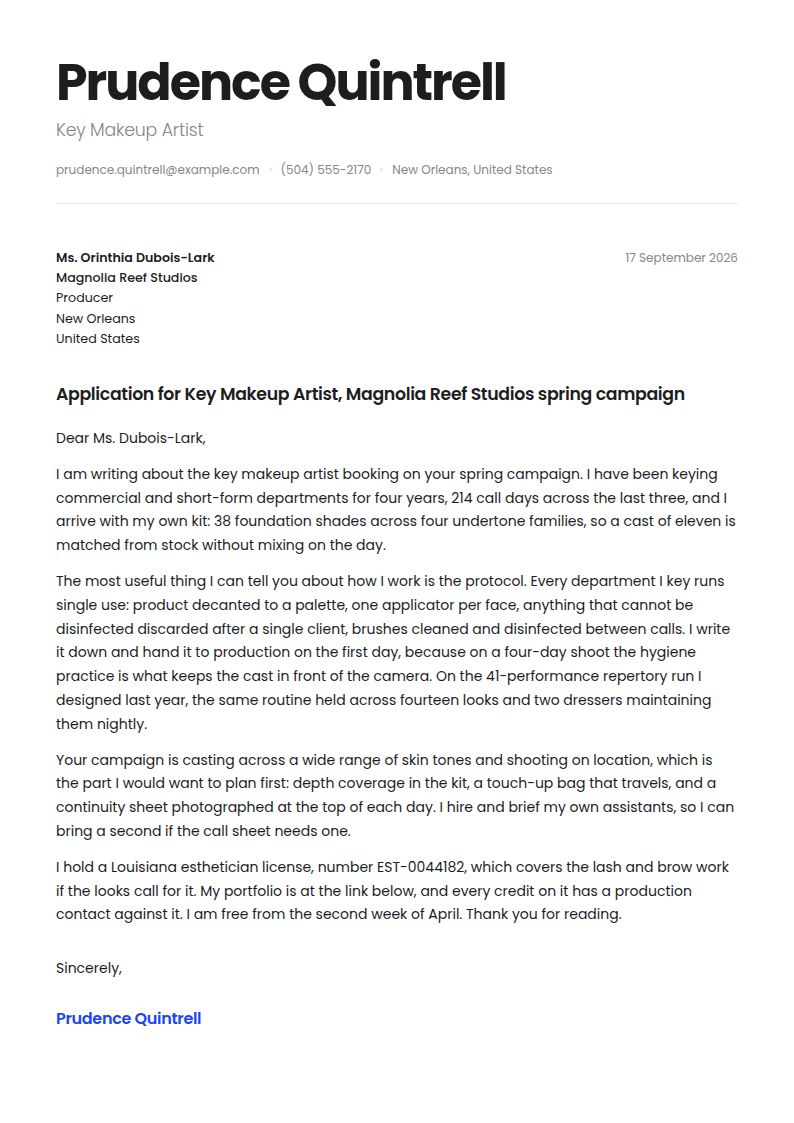 Makeup Artist Cover Letter Examples & Templates