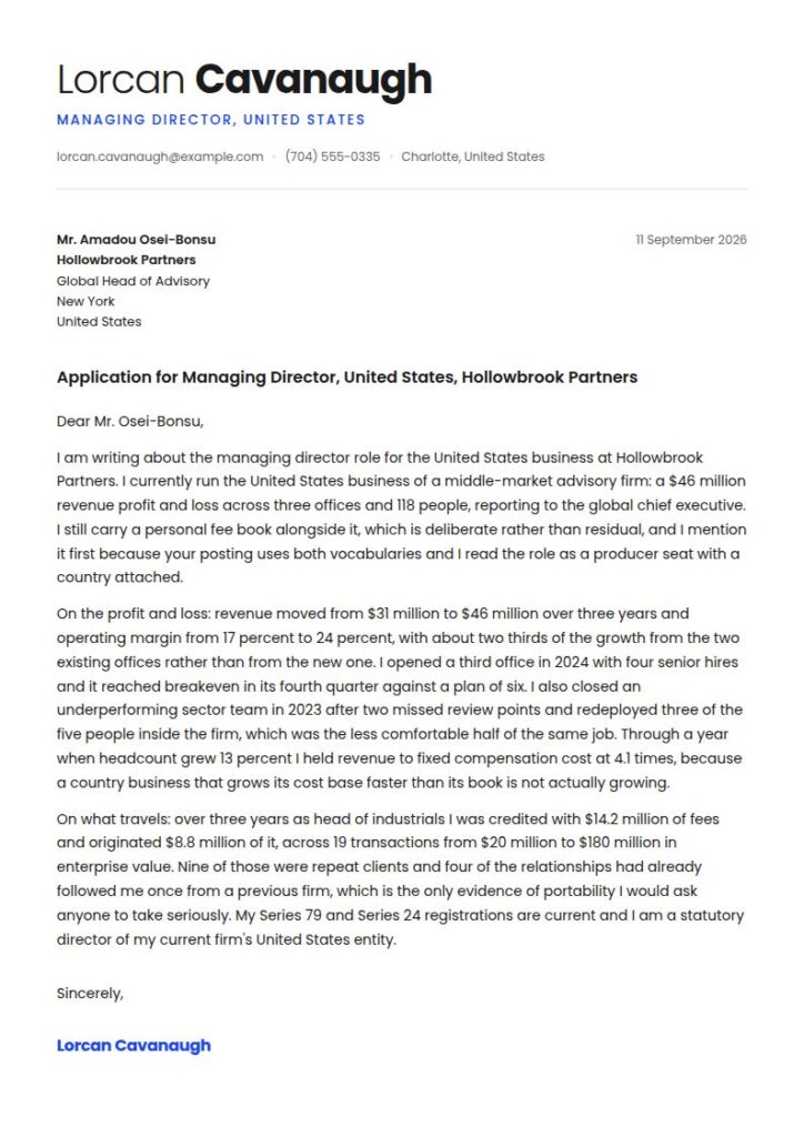 Managing Director Cover Letter Examples & Templates