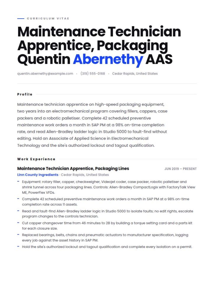 Manufacturing Technician Resume Examples & Templates