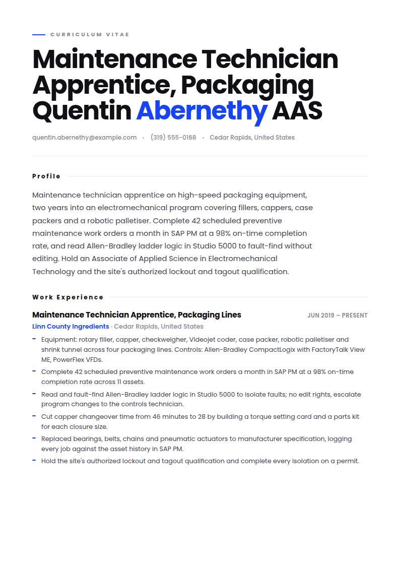 Manufacturing Technician Resume Examples & Templates