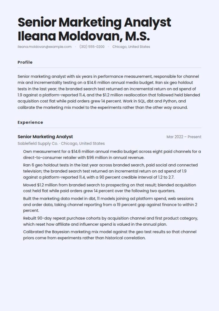 Marketing Analyst Resume Examples & Templates