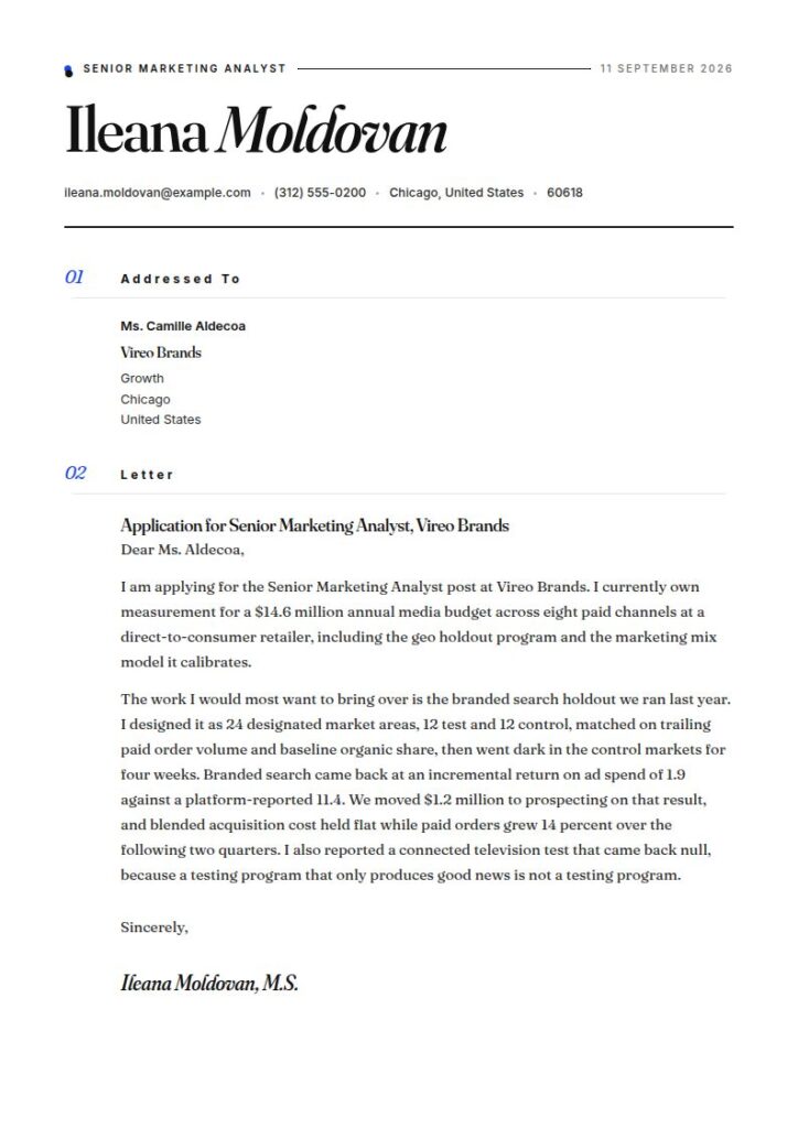 Marketing Analyst Cover Letter Examples & Templates