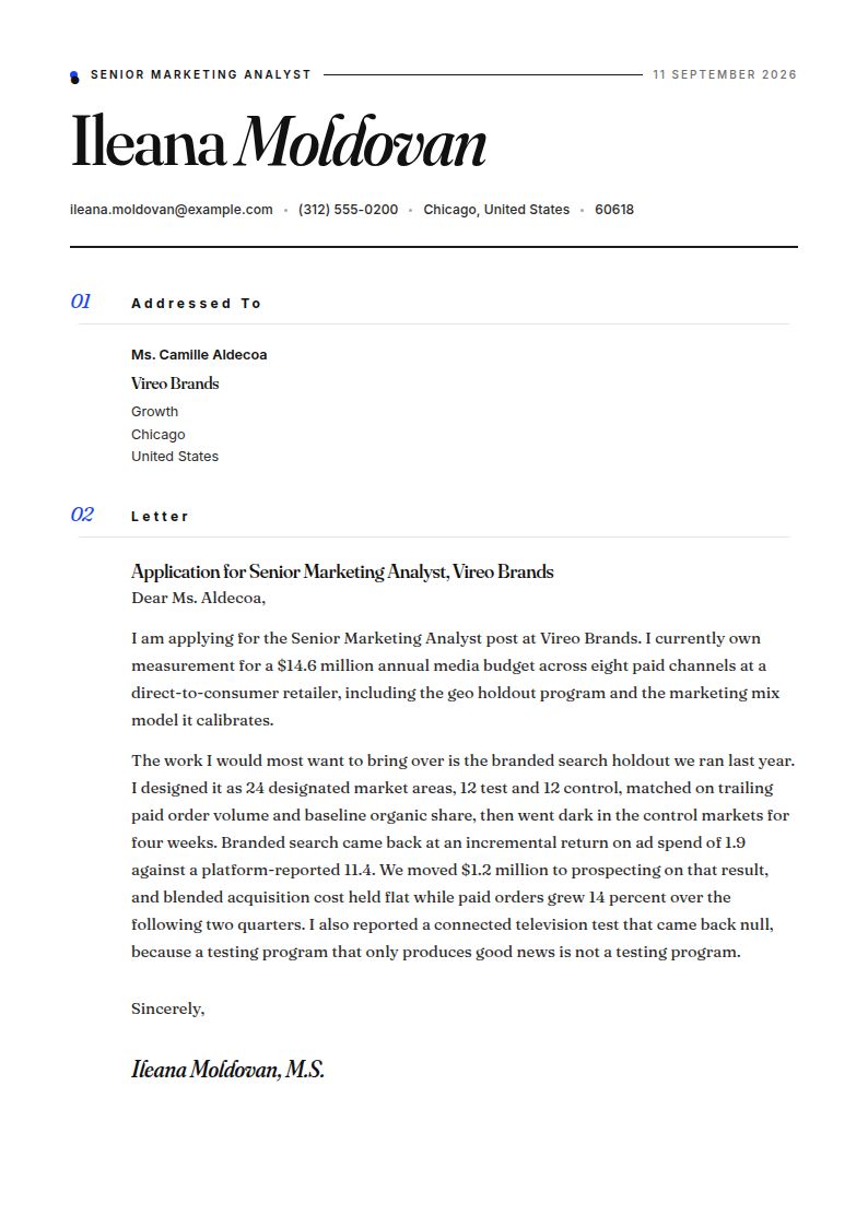 Marketing Analyst Cover Letter Examples & Templates