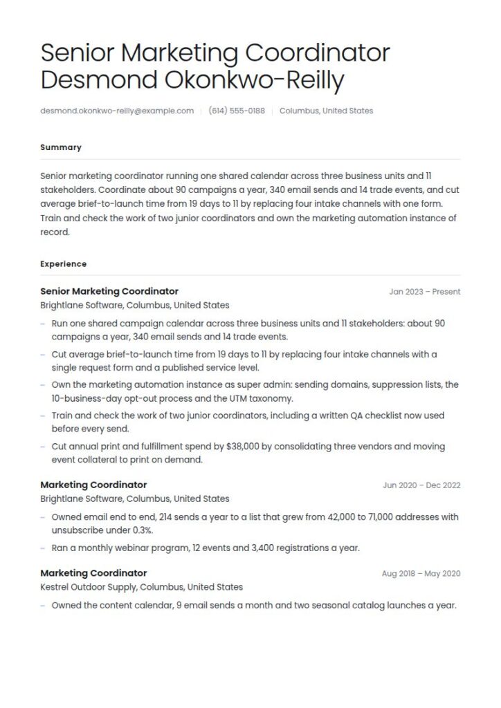 Marketing Coordinator Resume Examples & Templates
