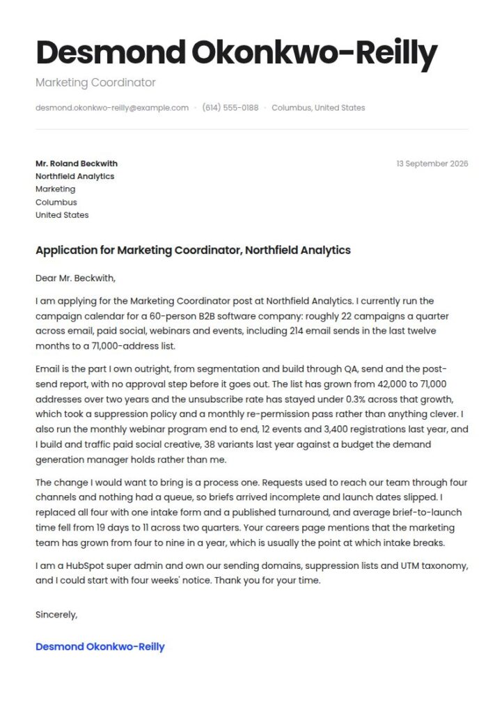 Marketing Coordinator Cover Letter Examples & Templates