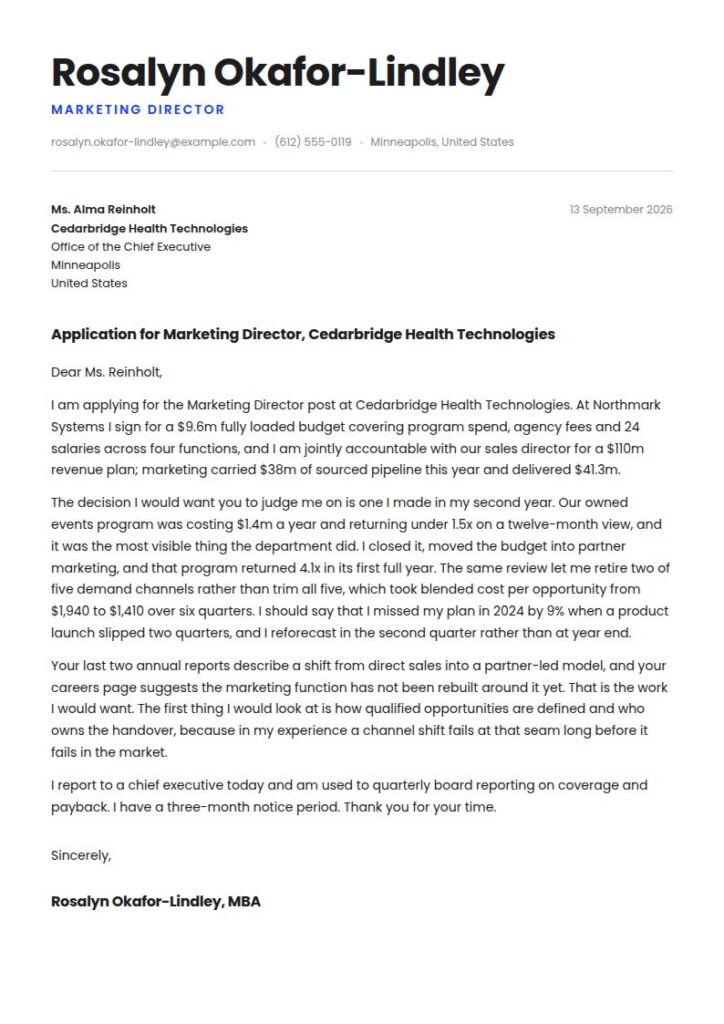 Marketing Director Cover Letter Examples & Templates