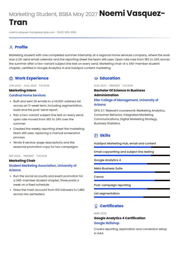 Marketing Intern Resume Examples & Templates