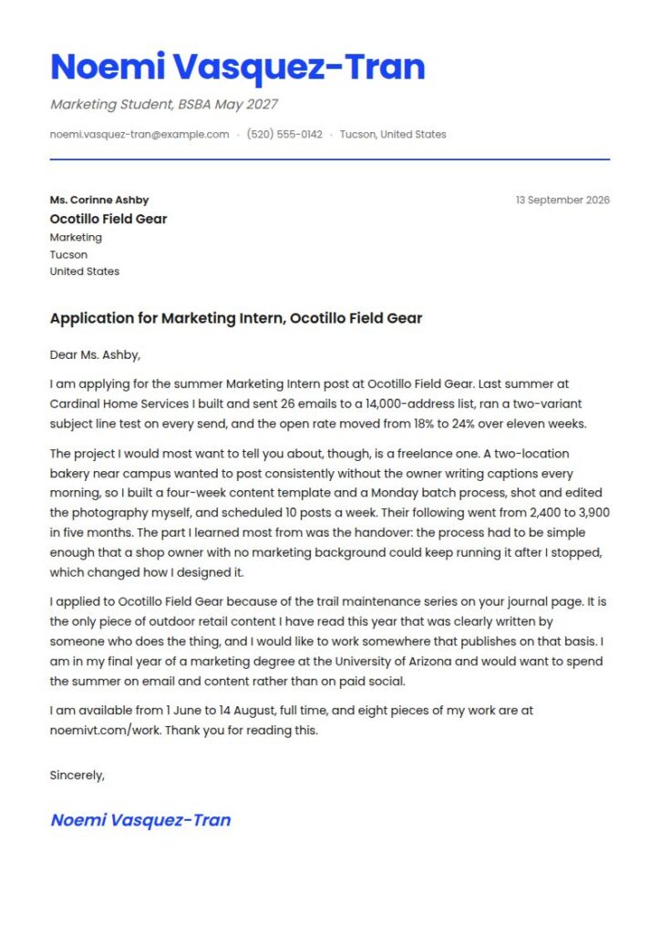Marketing Intern Cover Letter Examples & Templates