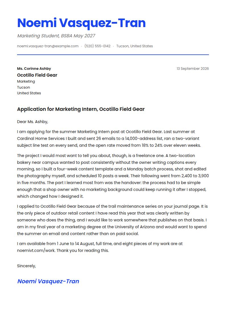 Marketing Intern Cover Letter Examples & Templates