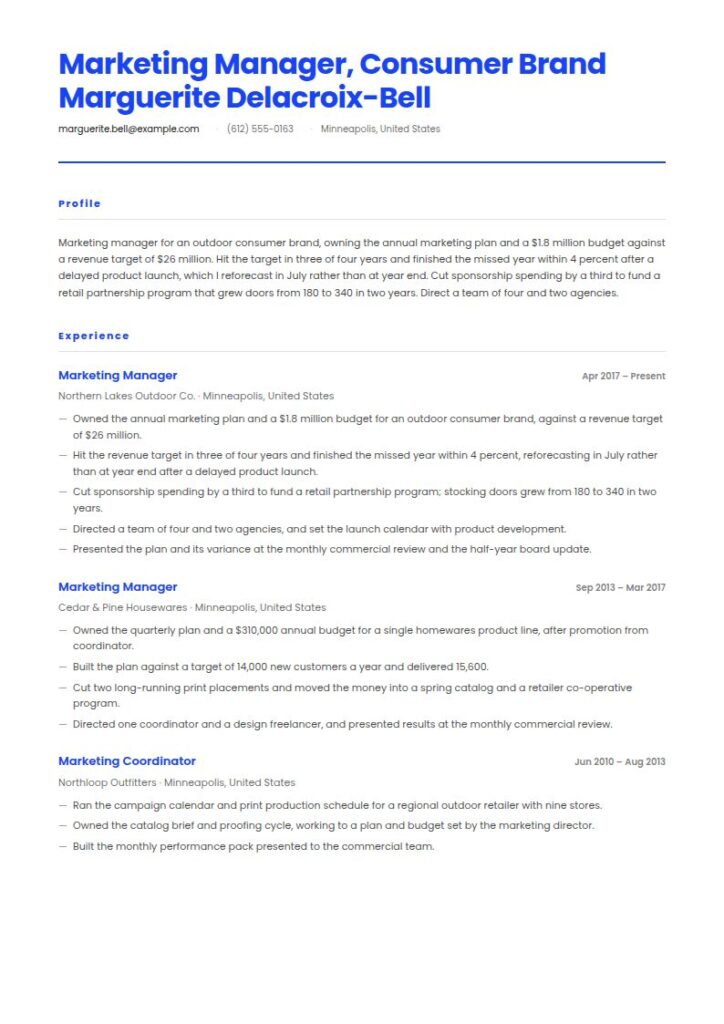 Marketing Manager Resume Examples & Templates
