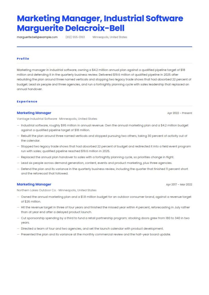 Marketing Manager Resume Examples & Templates